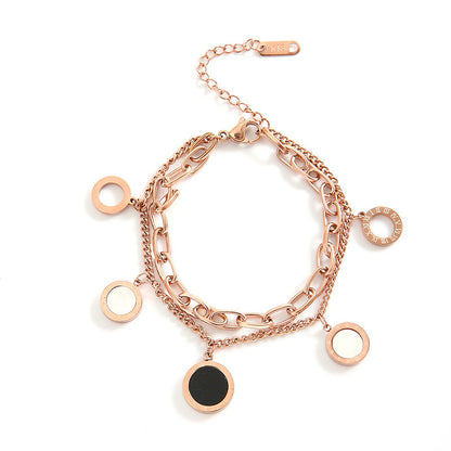Golden Essence Roman numeral pendant bracelet, adding a touch of light luxury and timeless elegance to any outfit. #RomanNumeralBracelet #LightLuxury #GoldenEssence #TimelessElegance #FashionJewelry #LuxuryAccessories #PendantBracelet #ChicStyle