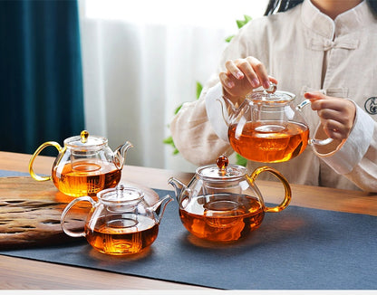 Teapot tea set for household use, featuring a 1000ML hand-painted heat-resistant glass teapot with an option to include 6 matching cups in a simple style design.