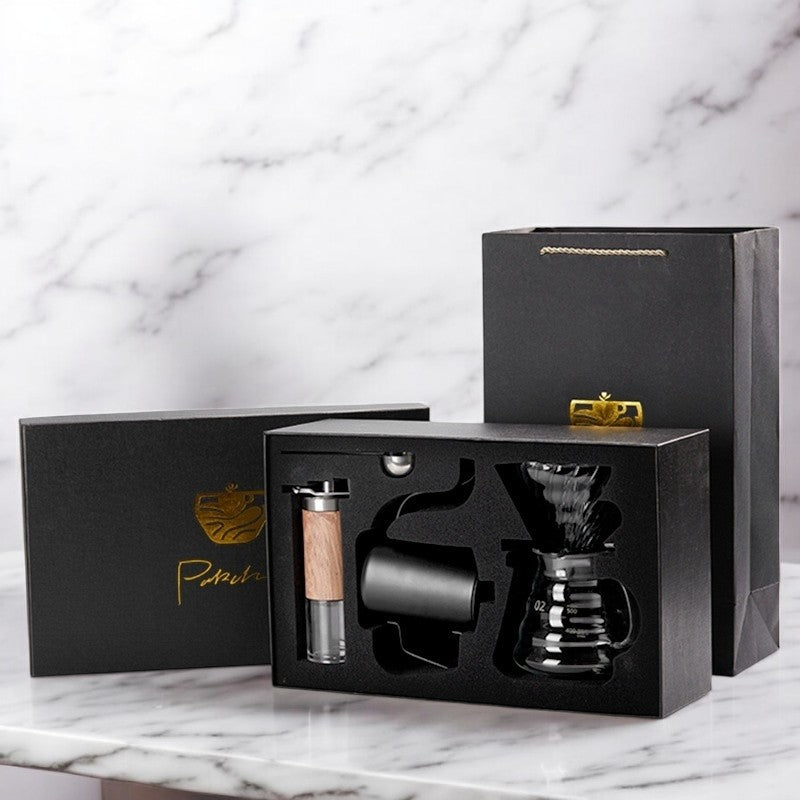 "Pour-Over Coffee Suit Gift Box – A premium coffee brewing set with elegant design and bronzing surface technology. Available in multiple configurations, including 6, 7, 8, and 9-piece sets with luxury packaging. Perfect for coffee lovers, professionals, and gift-giving on any occasion."