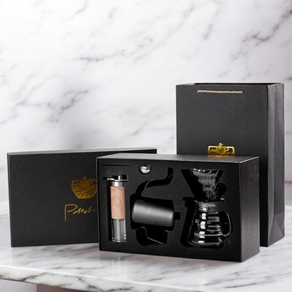 "Pour-Over Coffee Suit Gift Box – A premium coffee brewing set with elegant design and bronzing surface technology. Available in multiple configurations, including 6, 7, 8, and 9-piece sets with luxury packaging. Perfect for coffee lovers, professionals, and gift-giving on any occasion."