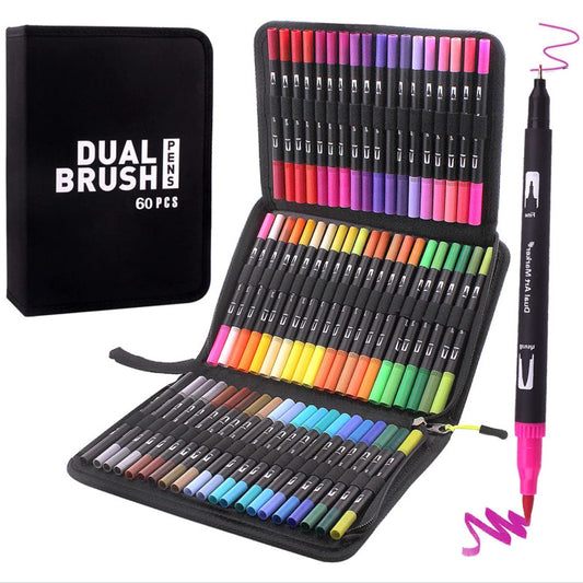 "Dual Brush Coloring Gift Set – A vibrant watercolor pen set with dual-tip design for smooth blending and fine detailing. Available in 60, 72, or 120 colors, perfect for artists, students, and hobbyists. An ideal gift for any occasion, including Christmas, Valentine's Day, and graduations."
