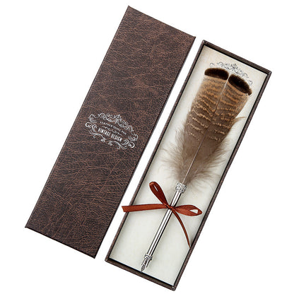 **Elegant Retro Feather Pen Gift Set – Vintage Writing Experience**  

A beautifully crafted **stainless steel feather pen** set in a stylish **gift box**, perfect for writers, calligraphy enthusiasts, and collectors. Timeless design meets smooth writing for an unforgettable experience. Ideal for gifting on any occasion! 🎁✒️