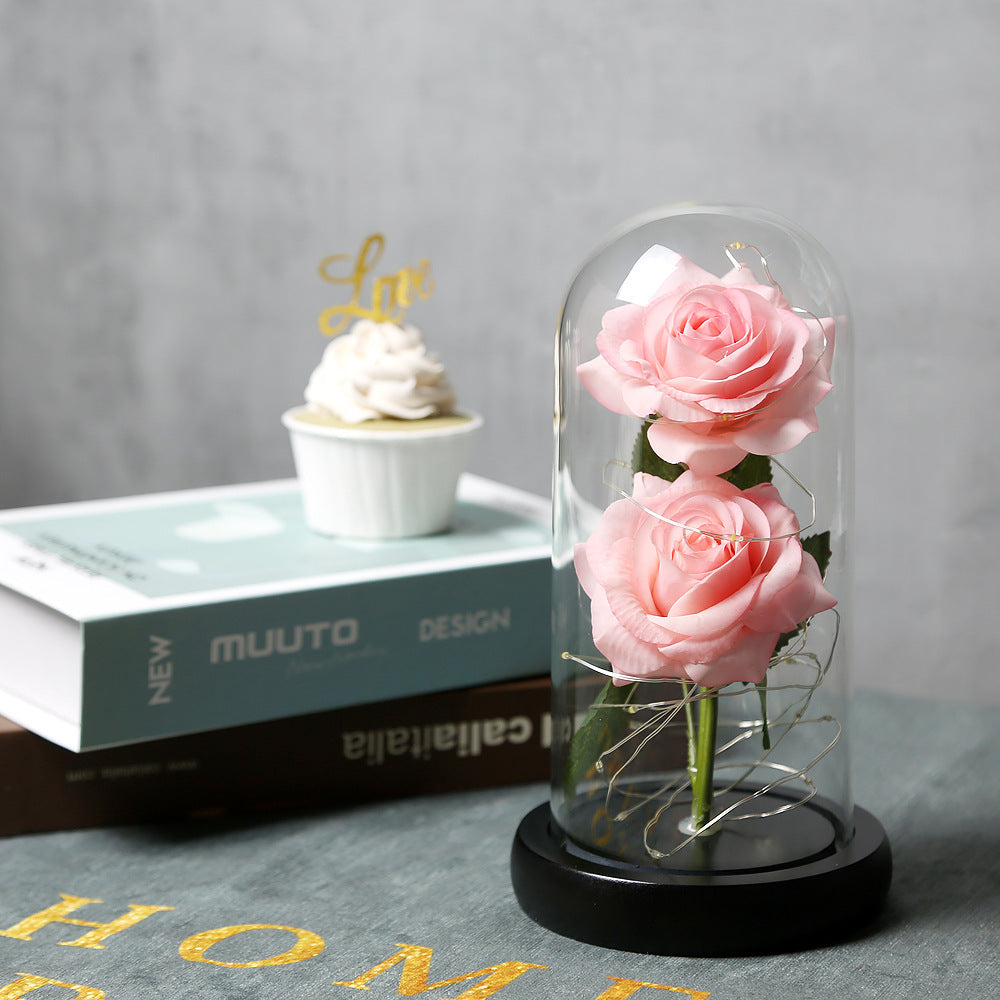 Handmade silk flower roses with LED lighting, available in various colors including red, blue, pink, and white. A beautiful decorative ornament powered by 3 AAA batteries, perfect for adding a romantic touch to any space.