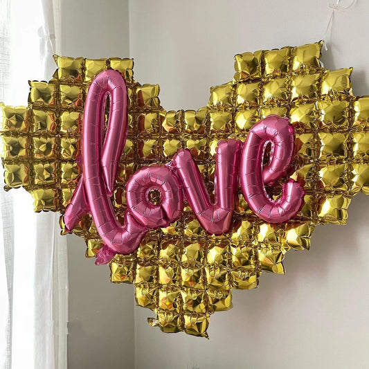 Large Birthday Party Background Wall Balloon made of aluminum film in heart shapes, available in red, silver, gold, and pink. Perfect for themed parties and celebrations.