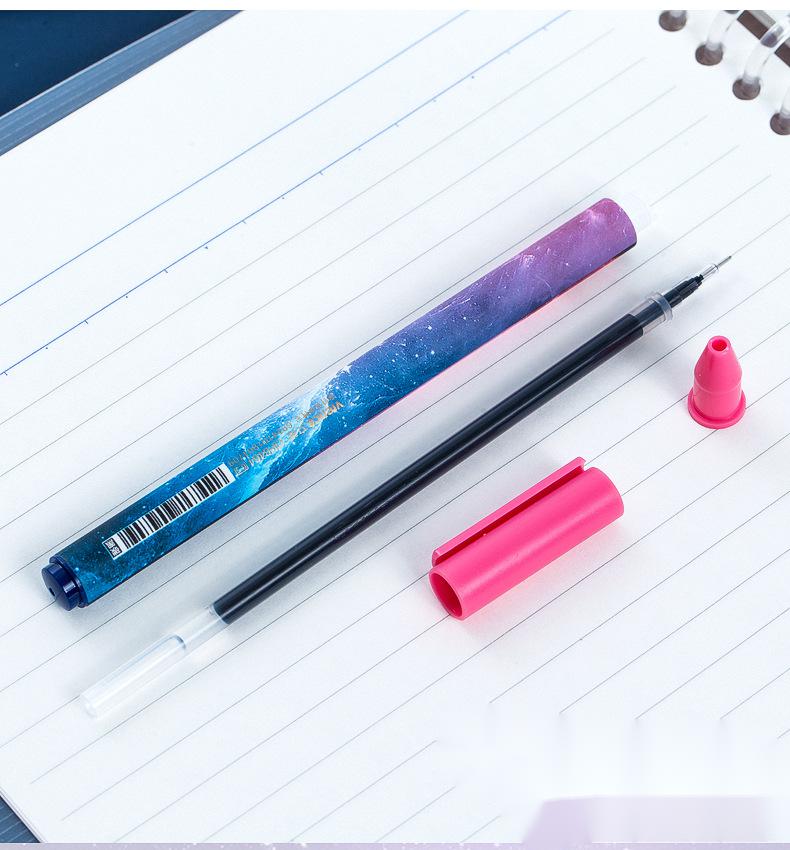 Twelve constellation gel pen set featuring 12 pens with unique zodiac designs, made of plastic and packaged in a plastic outer box, perfect for writing and gifting.