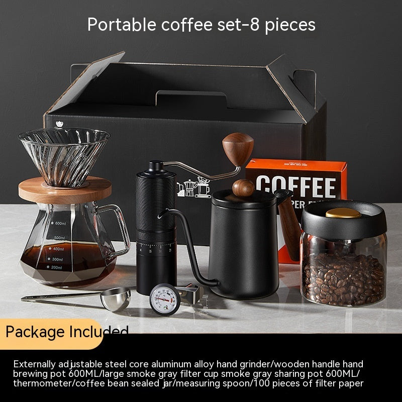 "Pour-Over Coffee Suit Gift Box – A premium coffee brewing set with elegant design and bronzing surface technology. Available in multiple configurations, including 6, 7, 8, and 9-piece sets with luxury packaging. Perfect for coffee lovers, professionals, and gift-giving on any occasion."