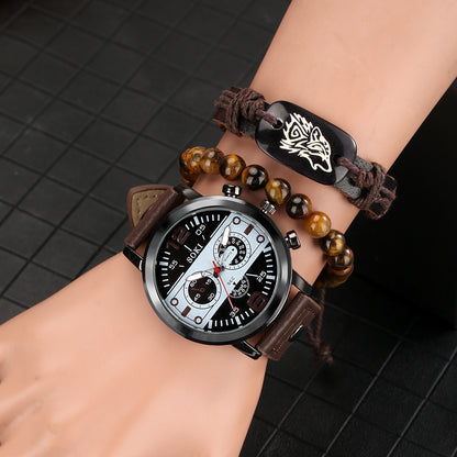 **Men's Quartz Watch & Bracelet Gift Set – Stylish & Timeless**  

A sleek **quartz watch** with a **42mm round dial**, **alloy strap**, and **stainless steel buckle**, paired with a fashionable bracelet. Designed for the modern man, this set is perfect for **everyday wear, special occasions, or gifting**. 🎁⌚✨