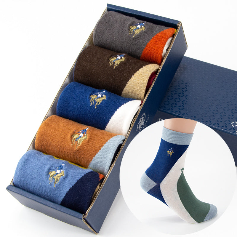 **Men’s High Cotton Socks Set – Moisture-Wicking & Stylish**  

A premium **set of 5 mid-tube cotton socks** designed for comfort and durability. Made from **high-quality cotton** with **moisture-wicking properties**, these socks keep your feet fresh and dry all day. Featuring a **rhombus pattern** and available in various stylish designs, they provide a snug, one-size-fits-most fit. Perfect for everyday wear, work, or outdoor activities.