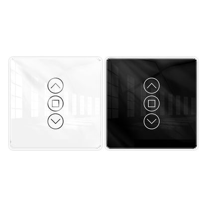 WiFi Smart Curtain with control panel, featuring a waterproof design, timing function, and 2.4GHz RF433 WiFi connectivity. Made with tempered glass and designed for indoor use, it offers smart automation for modern homes.