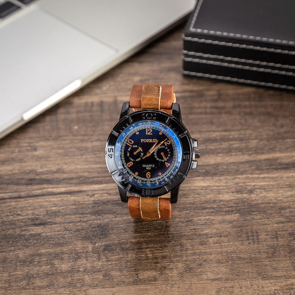 Men's casual watch set with a PU strap, quartz movement, and a stylish alloy case. Featuring a 40mm dial, waterproof up to 10m, and an elegant pin buckle clasp.