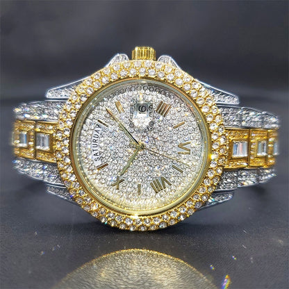 Elevate your style with the Men's Full Diamond Luxury Quartz Watch, a masterpiece that blends luxury and functionality in a timeless design. Crafted for the modern man, this watch not only offers precise timekeeping but also features a calendar edition, making it as practical as it is stylish.