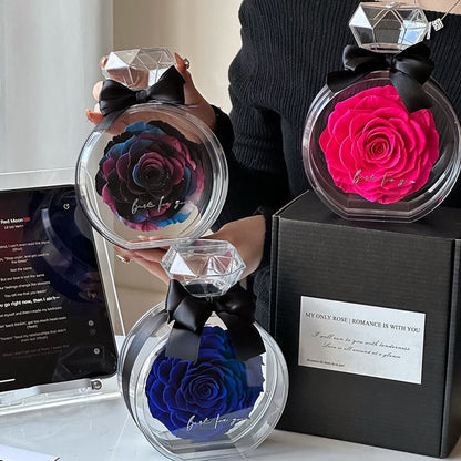 **Rose Gift Box Home Decor – Elegant & Charming 🌹** A stylish **dried flower** arrangement in a **plastic bottle**, available in colors like **Red**, **Pink**, **Sapphire Blue**, and more. Perfect for **Valentine's Day**, **Mother's Day**, and other special occasions. **10x6x14cm**. 🎁
