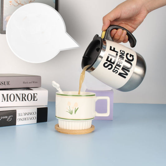 "Electric Self-Stirring Coffee Mug – A convenient, one-touch self-mixing mug with a 401-500ml capacity, available in multiple vibrant colors. Perfect for coffee, tea, and hot chocolate lovers at home or on the go."