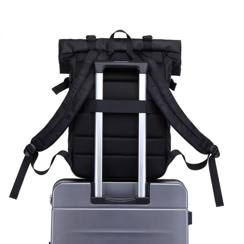  Men's double shoulder computer bag made of durable Oxford cloth, featuring breathable, waterproof, and expandable design. Available in black, camouflage, and off-white, with a soft handle and double shoulder straps for comfort and style. Fits a 17-inch laptop.
