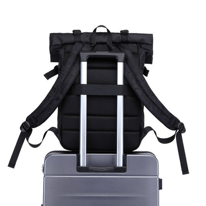  Men's double shoulder computer bag made of durable Oxford cloth, featuring breathable, waterproof, and expandable design. Available in black, camouflage, and off-white, with a soft handle and double shoulder straps for comfort and style. Fits a 17-inch laptop.