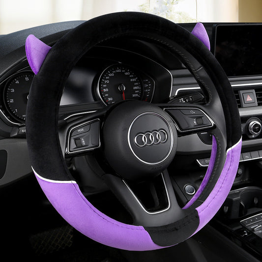Cute cartoon plush steering wheel cover designed for all seasons, providing comfort and warmth. Fits most car models and adds a playful touch to your car's interior.