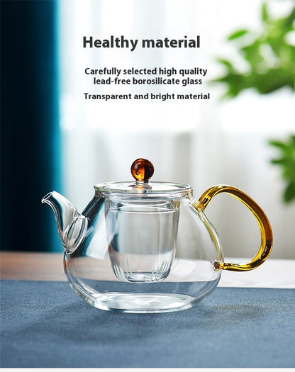 Teapot tea set for household use, featuring a 1000ML hand-painted heat-resistant glass teapot with an option to include 6 matching cups in a simple style design.