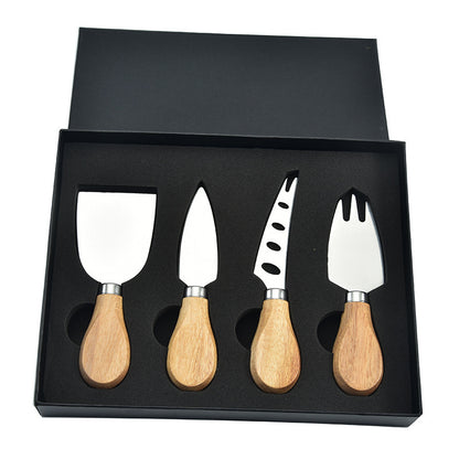 
6-piece stainless steel cheese cutter set with ergonomic handles, designed for slicing different types of cheese. Custom logo printing available, perfect for gifting or personal use.