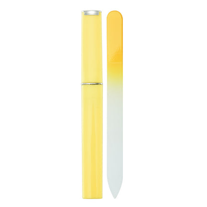 Nail file polishing manicure set made of plastic and nano glass, available in six colors (Pink, Blue, Cyan, Yellow, Purple, Green). Compact size (14 * 1.2 cm) with a thickness of 0.3mm, packaged in a convenient storage box for easy use and organization.