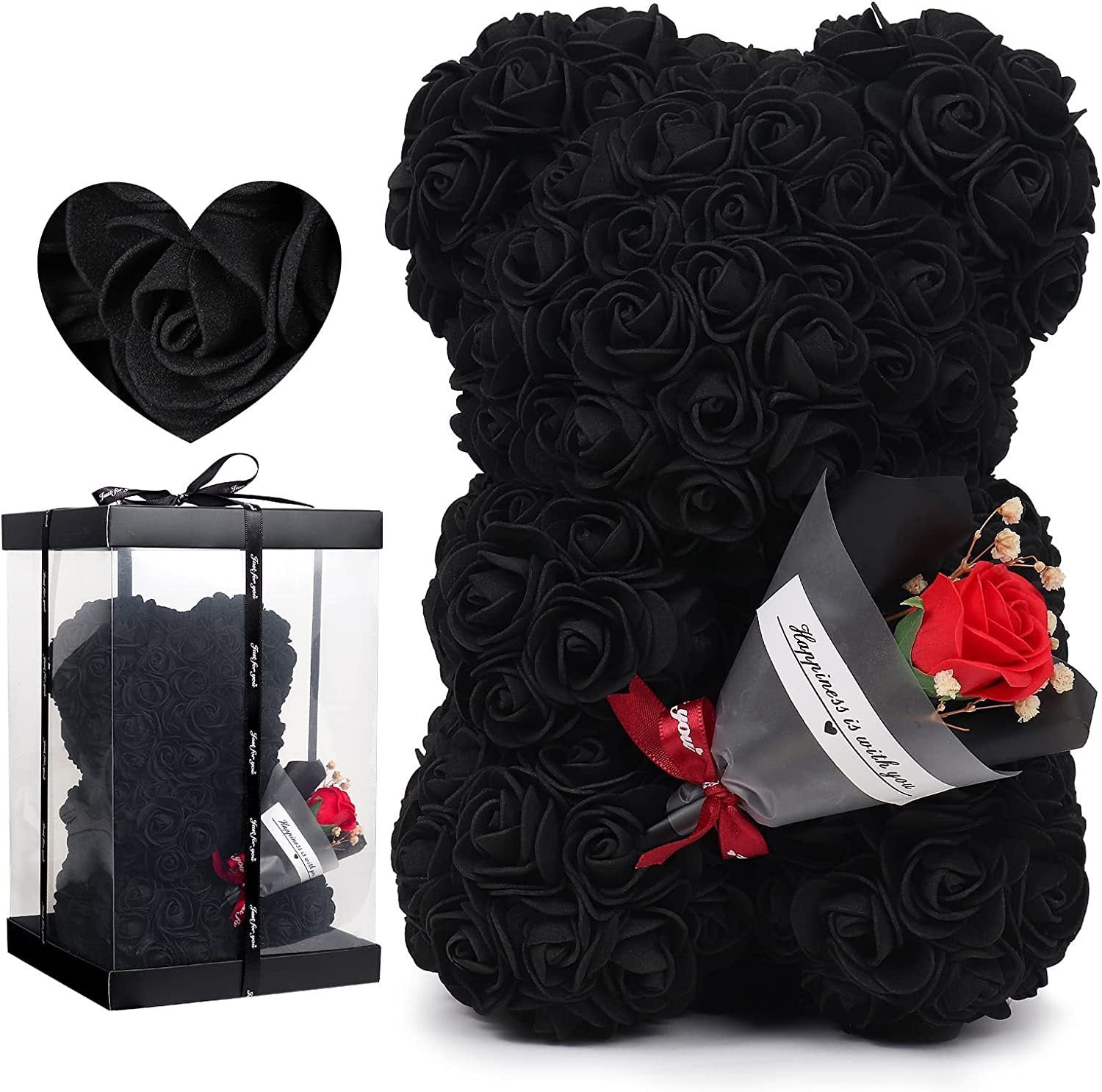 "Rose Flower Teddy Bear – A beautifully crafted teddy bear made from artificial roses, available in various elegant gift box colors. A perfect romantic gift for Valentine's Day, anniversaries, birthdays, weddings, and special occasions."