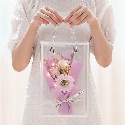 **Soap Rose Gift Box – A beautifully crafted gift featuring soap and dried flowers, soft LED lighting, and a greeting card in an elegant box. Perfect for any special occasion!**