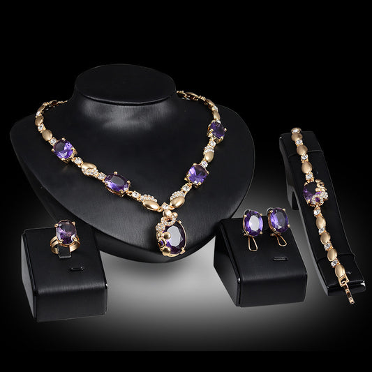 Gemstone Jewelry Set featuring alloy material with diamond processing, including earrings, item decorations, and hand decorations in Love, Water Drop, and Bell patterns, available in 18K gold and 61154071 colors.