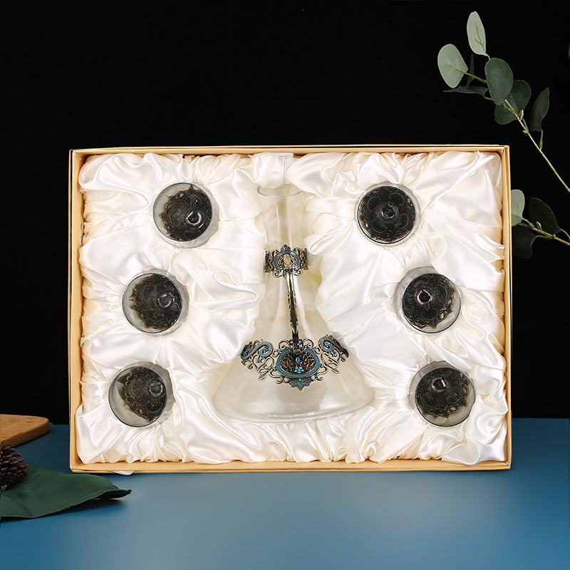Canzhuo wine glass decanter set featuring elegant European-style red wine glasses (301-400ml) in a gift box, available in various sets with options for custom logo printing.