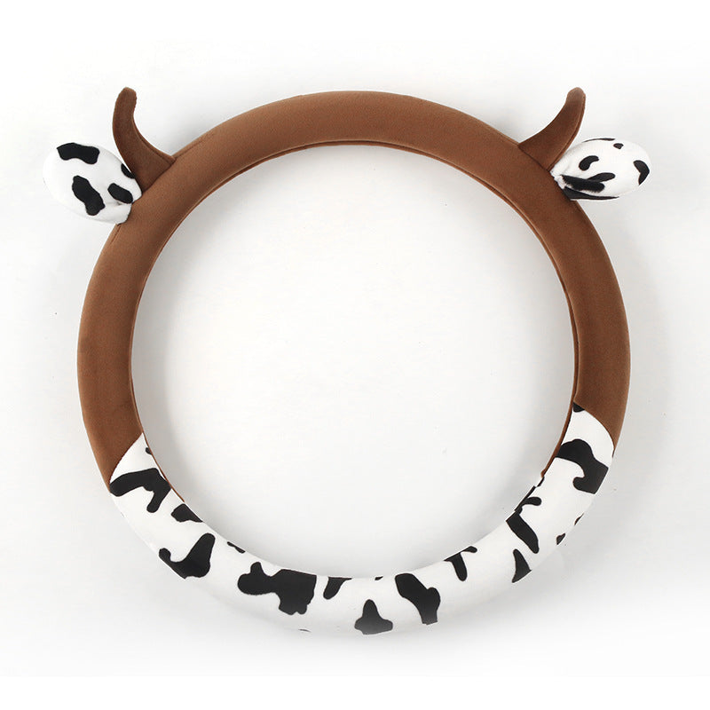 Plush cute car steering wheel cover made from soft short plush material, providing a comfortable and breathable grip. Fits most steering wheels with a 38cm diameter, suitable for all seasons.