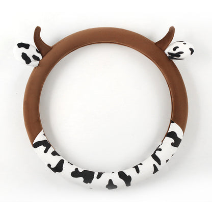 Plush cute car steering wheel cover made from soft short plush material, providing a comfortable and breathable grip. Fits most steering wheels with a 38cm diameter, suitable for all seasons.