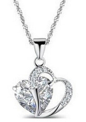 Ziling Heart Necklace and Earrings Set featuring 6mm stud earrings and a 25mm x 20mm pendant, made of copper and zircon, with a 45+5cm chain, available in red, purple, and white.