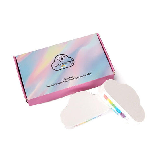 **Rainbow Clouds Bath Salt Gift Box – Exfoliating bath salts in vibrant colors for a refreshing and fun bath experience. Suitable for all skin types.**