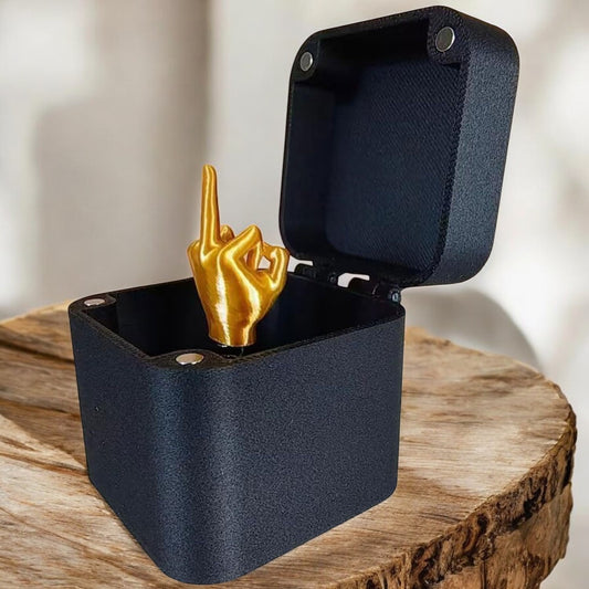 Humorous Spoof Middle Finger Surprise Gift Box with designs like middle finger, love, poop, and rose. 5cm plastic box perfect for gag gifts and pranks.