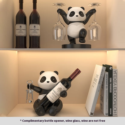 "Panda Wine Decoration – A handmade synthetic resin wine rack featuring whimsical panda designs, including bamboo panda, fortune panda, and treasure hunting panda. A fun and functional addition to your home decor, perfect for wine lovers and unique gift-giving occasions."