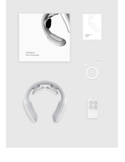 "Multifunctional Remote Control Neck Massager – A USB-powered neck massager with low-cycle pulse technology for deep pain relief. Includes remote control for easy mode adjustments, available in pink, black, and blue. Perfect for neck and shoulder tension relief."