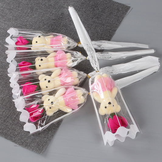 **Single Bear Rose Soap Flower – A charming bear holding a delicate soap rose flower, perfect for gifting on special occasions like birthdays or anniversaries.**