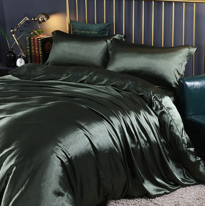 **Solid Color Double-Sided Silk Satin Bed Sheet Set – Luxurious & Soft**  

A **premium silk** **four-piece bedding set** with a **smooth satin finish**, **tassel weaving**, and **reactive dyeing** for long-lasting color. Ultra-soft, breathable, and stylish—perfect for a luxurious sleep experience. 🛏✨