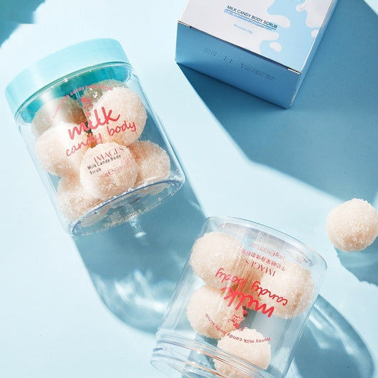 **Peach Candy Body Scrub** – A **silky, exfoliating scrub** that gently removes **dirt, oil, and dead skin** while hydrating and smoothing. With a **candy-frosted texture**, it dissolves effortlessly for a soft, radiant glow. 🍑✨ **140g per bottle.**