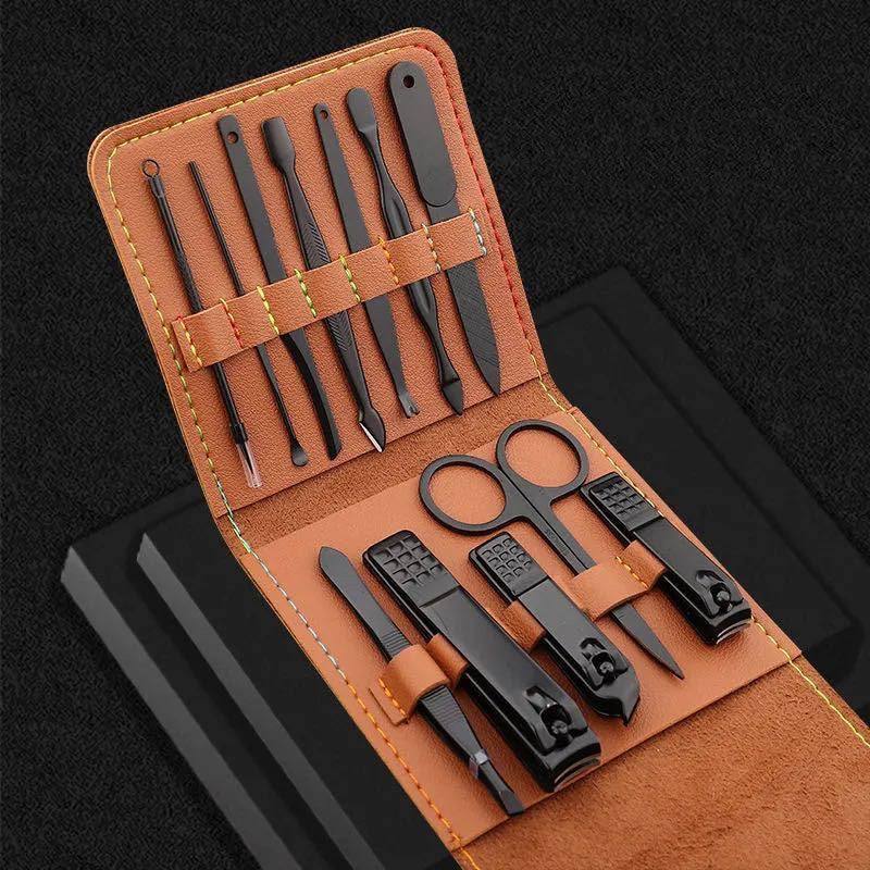 **Premium Stainless Steel Nail Clipper Set – 16, 12, or 7-Piece Options in Elegant Leather Case**