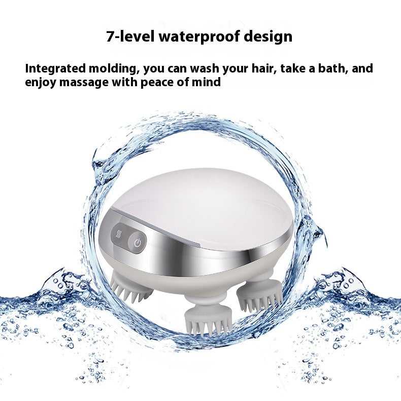 Octopus scalp massage instrument with 4 adjustable gears, USB-powered, available in three models: K113 (no base, no hot compress), K111 (with base and red hot compress), K112 (with base, microcurrent, and red hot compress). Comes with multilingual manuals in Chinese, English, and Japanese.