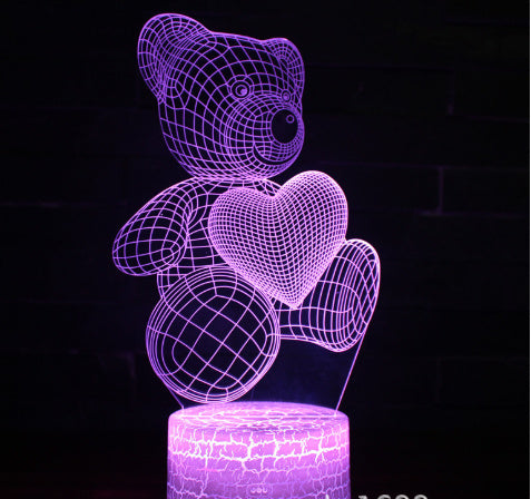 
3D Teddy Bear LED Night Light with 16 color options, touch and remote control, made from acrylic material. Powered by USB or batteries, perfect for kids' room decor.