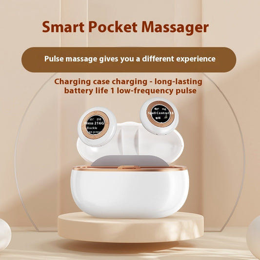 Portable silver USB-powered pocket massage instrument designed for soothing massages, with a compact size for easy travel and a scrub-cleaning method.