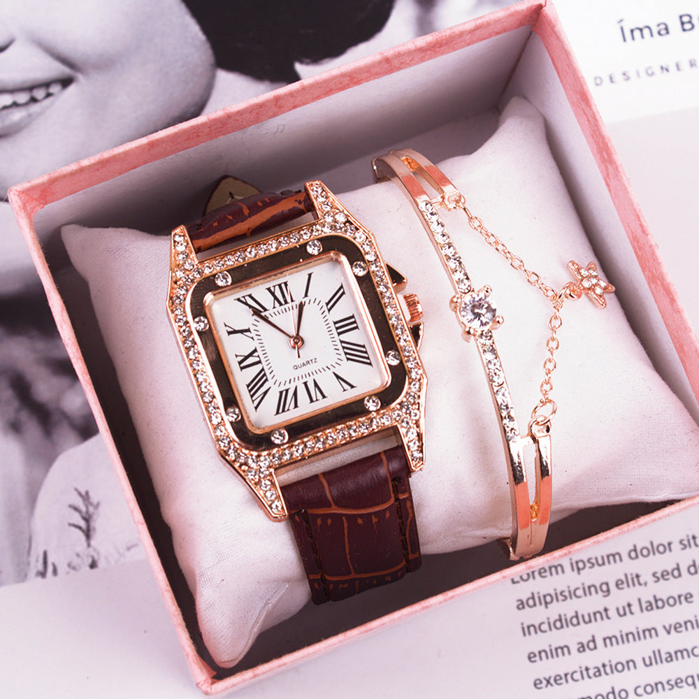 **Two-Piece Watch Set – Elegant & Fashionable ⌚** A sleek, **high-quality quartz alloy** watch with a **casual style**, perfect for fashion-forward women. Available in **Pink**, **Red**, **Black**, **Brown**, and **White**. A must-have accessory for any outfit. 🎁