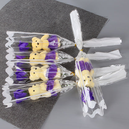 **Single Bear Rose Soap Flower – A charming bear holding a delicate soap rose flower, perfect for gifting on special occasions like birthdays or anniversaries.**