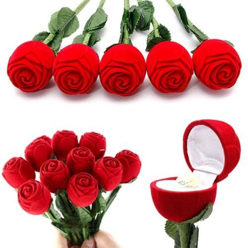 "Red Rose Flower Ring Gift Box – An elegant jewelry box featuring a romantic red rose design, perfect for showcasing rings, cuff links, earrings, and other small jewelry. Ideal for special occasions and thoughtful gifting."