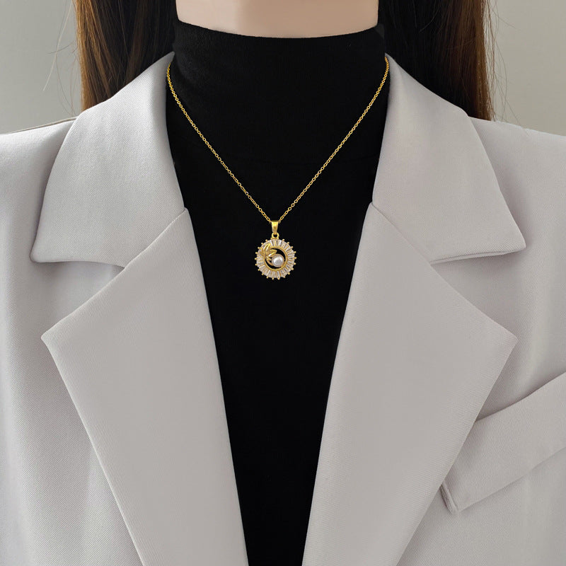 Diamond Leaves Jewelry Set – Elegant geometric necklace and earrings set featuring titanium steel and copper, with electroplating for durability and a sophisticated design.