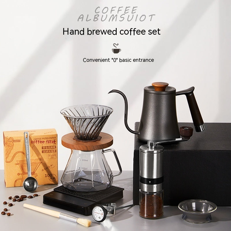 "Pour-Over Coffee Suit Gift Box – A premium coffee brewing set with elegant design and bronzing surface technology. Available in multiple configurations, including 6, 7, 8, and 9-piece sets with luxury packaging. Perfect for coffee lovers, professionals, and gift-giving on any occasion."
