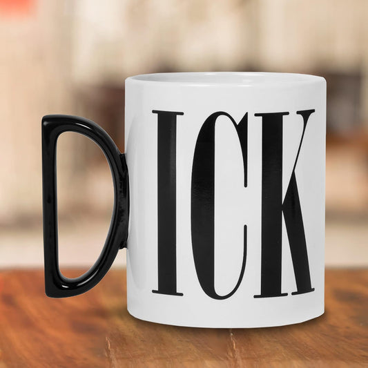 Humorous painted pottery mug featuring bold designs ("FUCK" and "DICK"), perfect for adding a playful touch to your daily beverage routine.