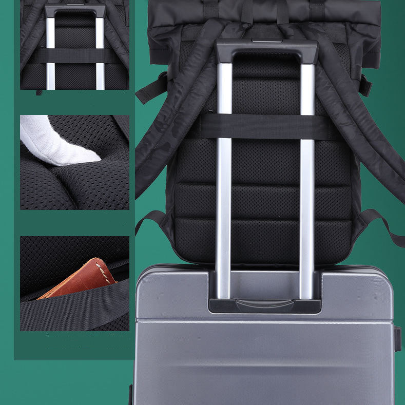  Men's double shoulder computer bag made of durable Oxford cloth, featuring breathable, waterproof, and expandable design. Available in black, camouflage, and off-white, with a soft handle and double shoulder straps for comfort and style. Fits a 17-inch laptop.