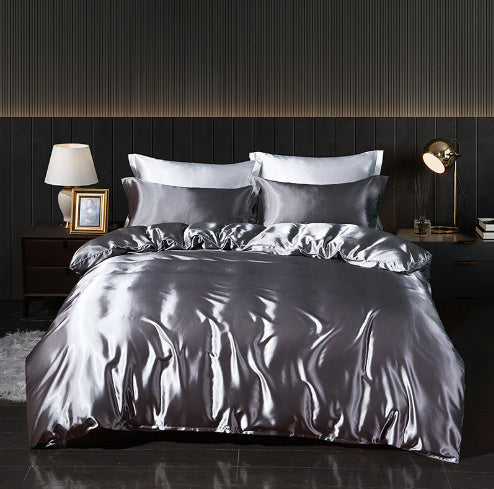 **Solid Color Double-Sided Silk Satin Bed Sheet Set – Luxurious & Soft**  

A **premium silk** **four-piece bedding set** with a **smooth satin finish**, **tassel weaving**, and **reactive dyeing** for long-lasting color. Ultra-soft, breathable, and stylish—perfect for a luxurious sleep experience. 🛏✨