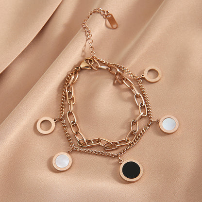 Golden Essence Roman numeral pendant bracelet, adding a touch of light luxury and timeless elegance to any outfit. #RomanNumeralBracelet #LightLuxury #GoldenEssence #TimelessElegance #FashionJewelry #LuxuryAccessories #PendantBracelet #ChicStyle